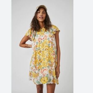 Free People Yara Printed Mini Dress in Tea Combo Size Extra Small